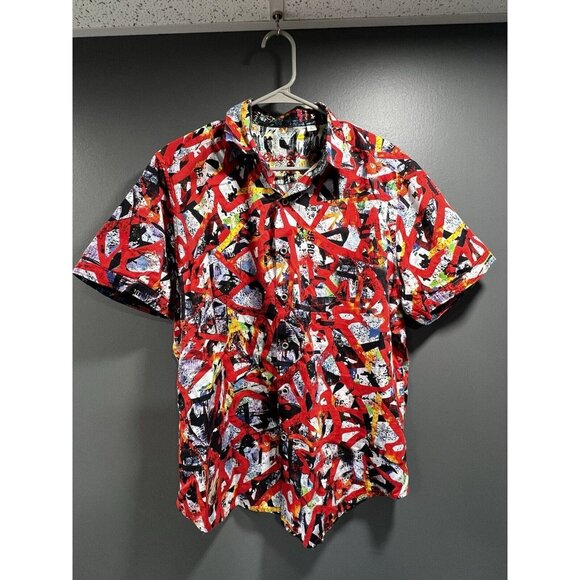 Robert Graham Colorful Graffiti Patch WorkRed Short Sleeve Shirt Large CS1